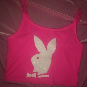 Pink playboy bunny crop tank